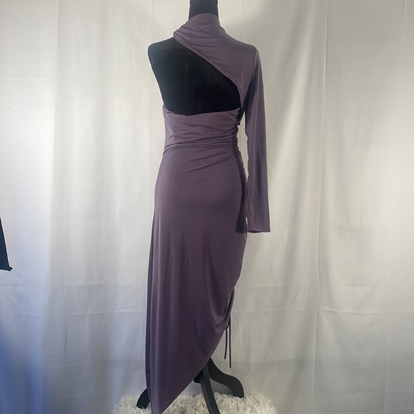 Cutout Detail Ruched Bodycon Dress Mauve Purple,one shoulder,mockneck, Large,NWT - Picture 5 of 11